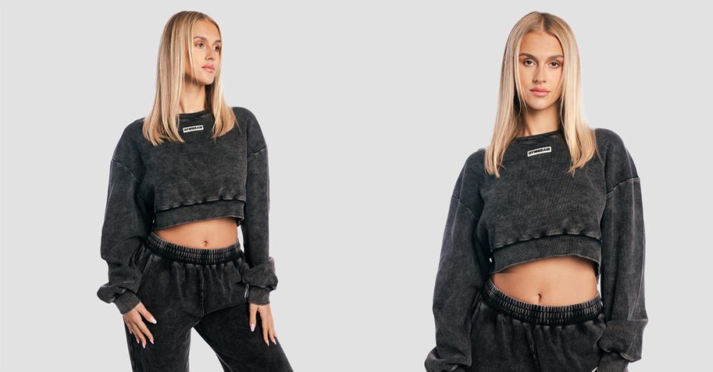 Dámská mikina Cropped Aura Washed Black - GymBeam