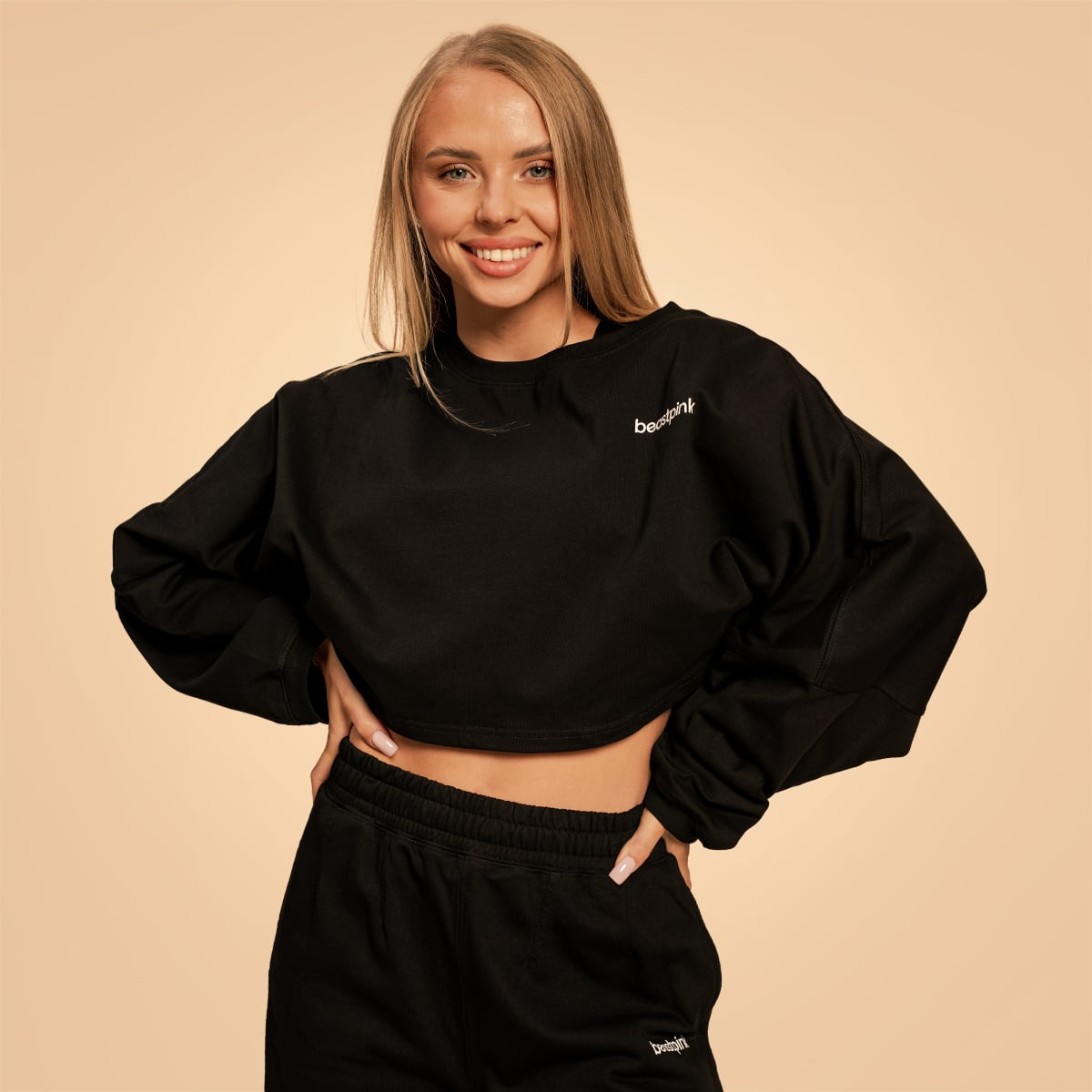 Žensku duks Cropped Bliss Black - BeastPink