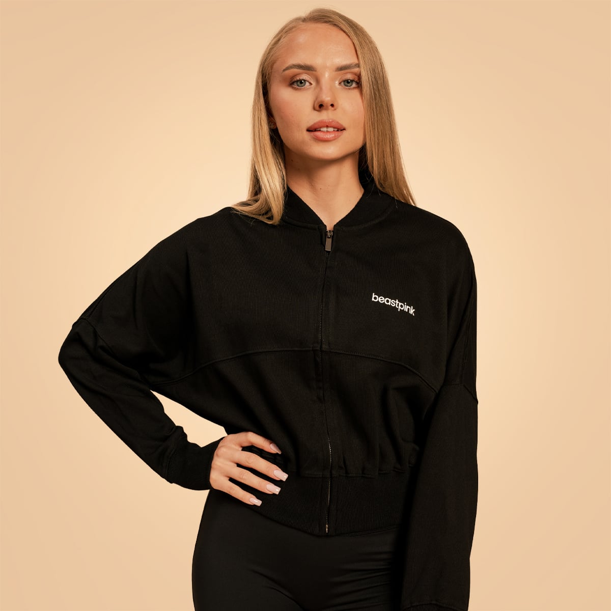 Ženski duks Zip-Up Bliss Black - BeastPink