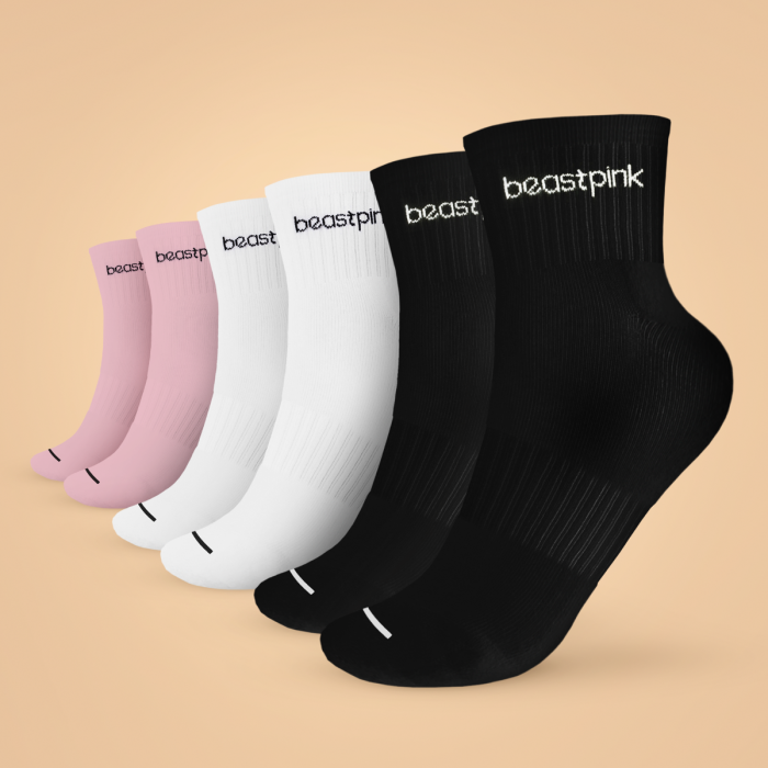 Čarape Midhigh 3Pack White Black Pink - BeastPink S
