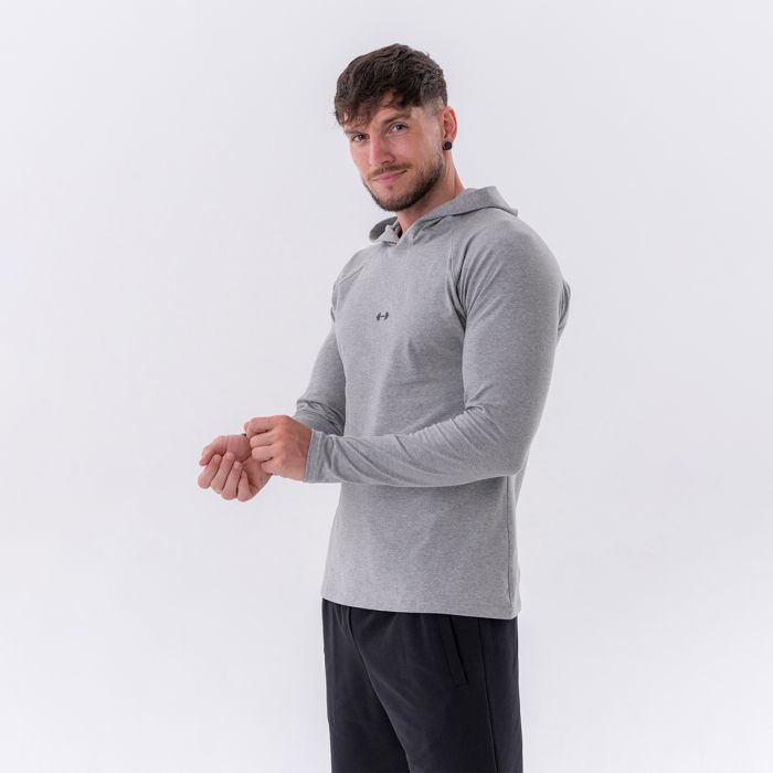 Men‘s T-shirt Long-Sleeve Hoodie Light Grey - NEBBIA