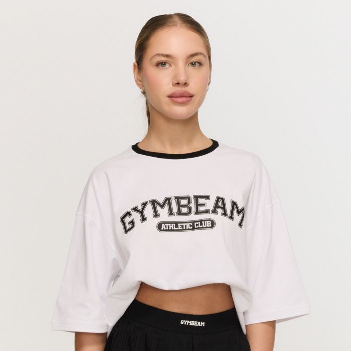 Ženska majica Varsity Oversized White - GymBeam L
