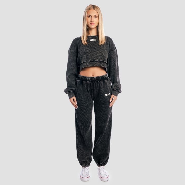 Ženski duks Aura Cropped Washed Black - GymBeam M