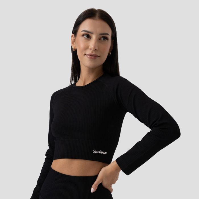 Ženski crop top Ribbed FLO Black - GymBeam XL