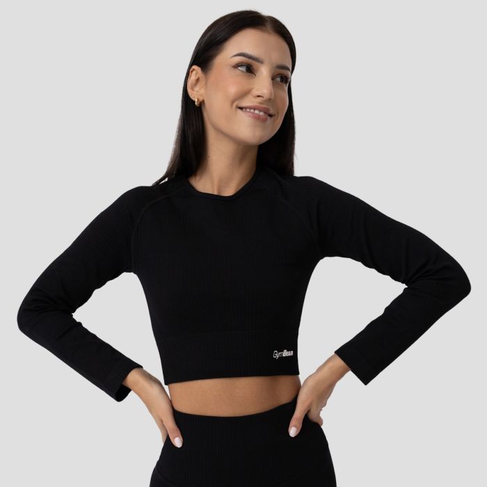Ženski crop top Ribbed FLO Black - GymBeam XL