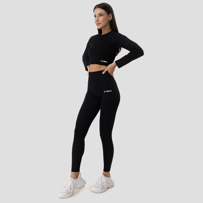 Ženski crop top Ribbed FLO Black - GymBeam XL