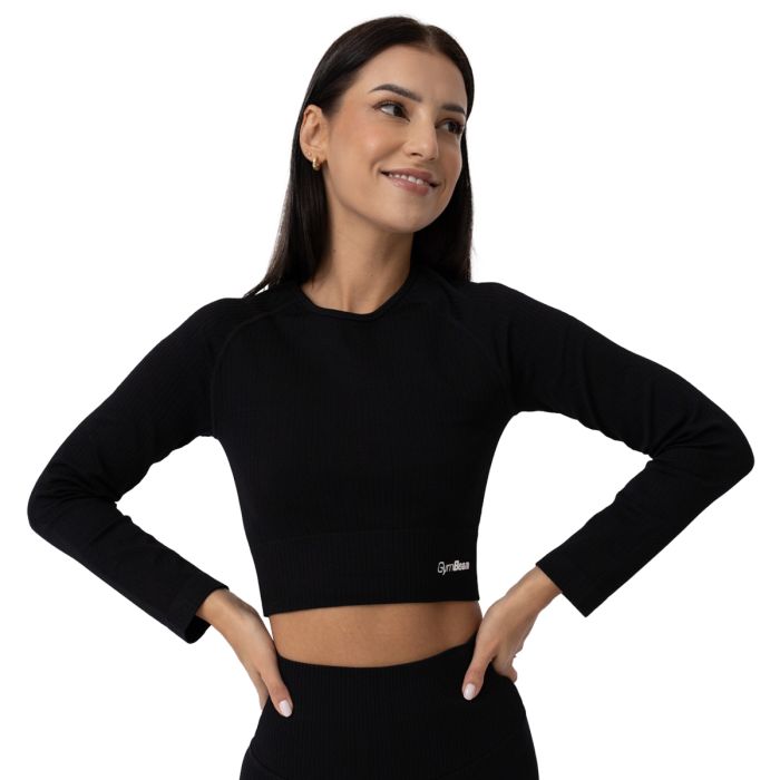 Ženski crop top Ribbed FLO Black - GymBeam XL