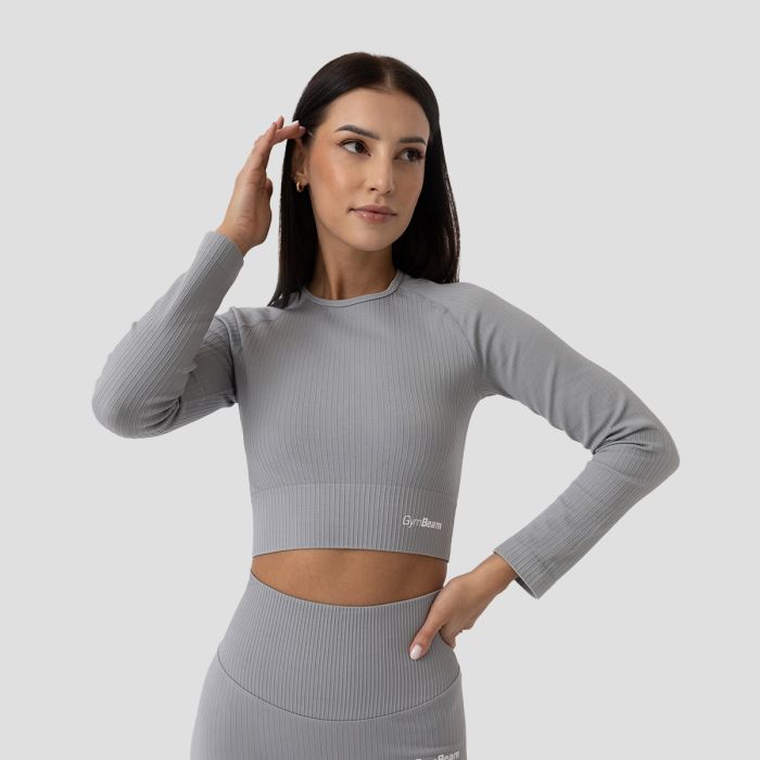 Ženski crop top Ribbed FLO Grey - GymBeam S
