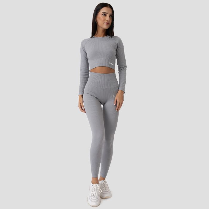 Ženski crop top Ribbed FLO Grey - GymBeam S