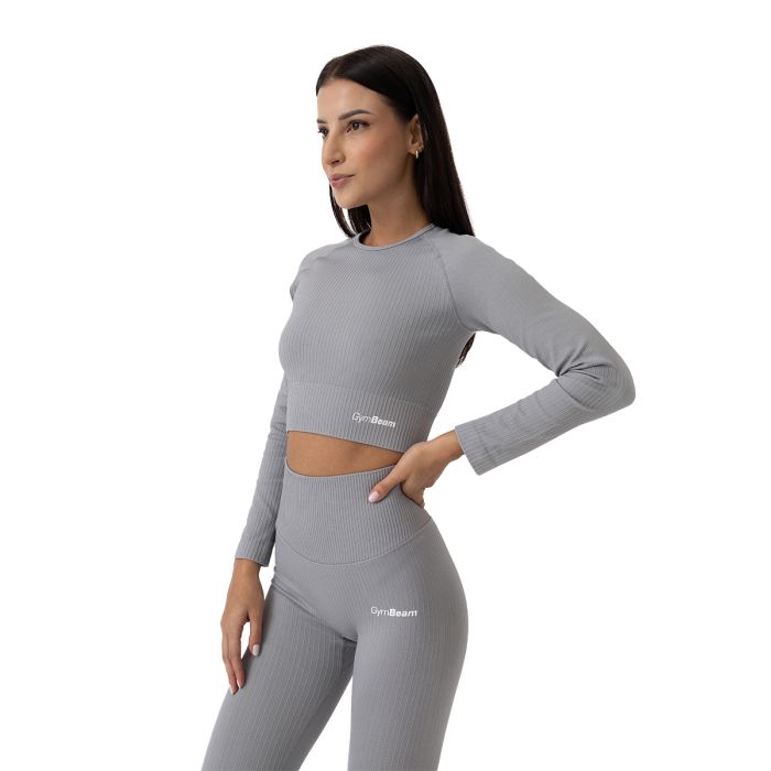 Ženski crop top Ribbed FLO Grey - GymBeam S