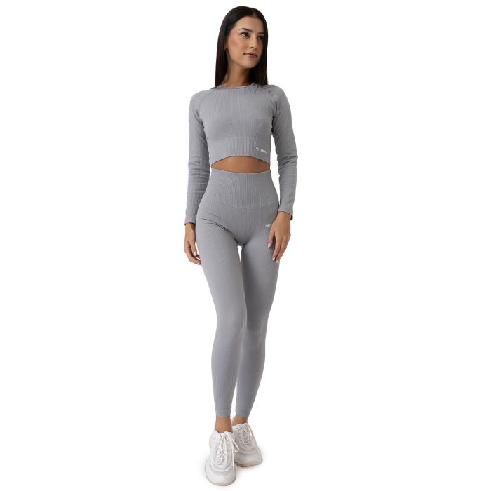 Ženski crop top Ribbed FLO Grey - GymBeam S