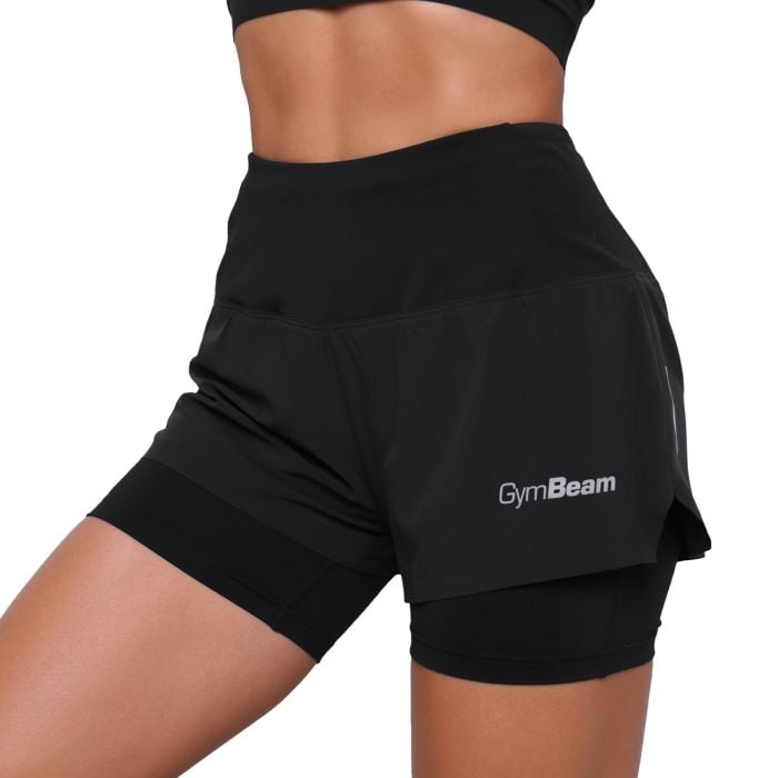 Ženski šorc za trčanje Pulse 2u1 Black - GymBeam XXL