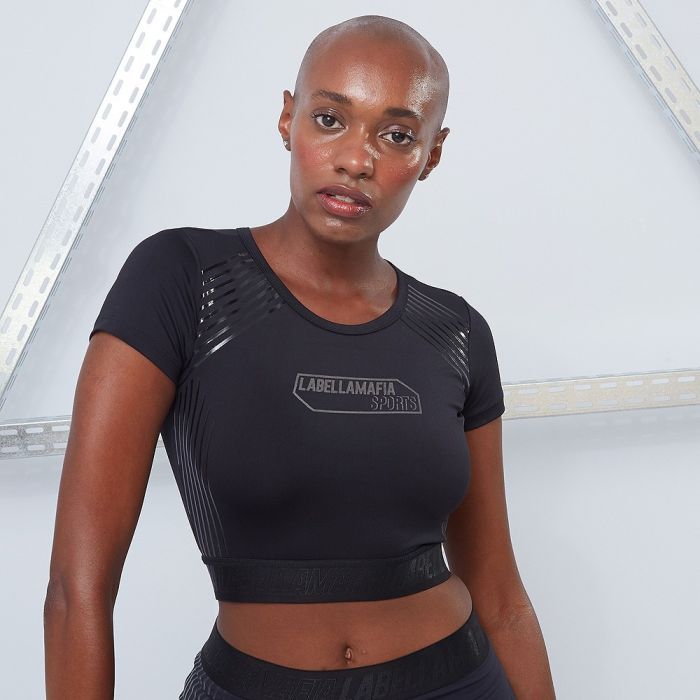 Женска мајица CropTop Techwear Vibes Black - LABELLAMAFIA