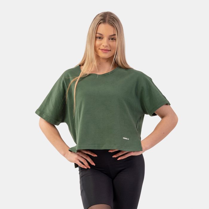 Women‘s T-shirt The Minimalist Crop Top Dark Green - NEBBIA