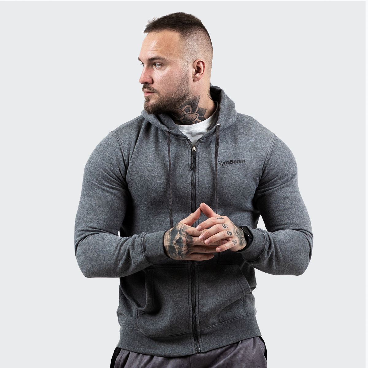 Dukser Zipper Hoodie Grey Black - GymBeam