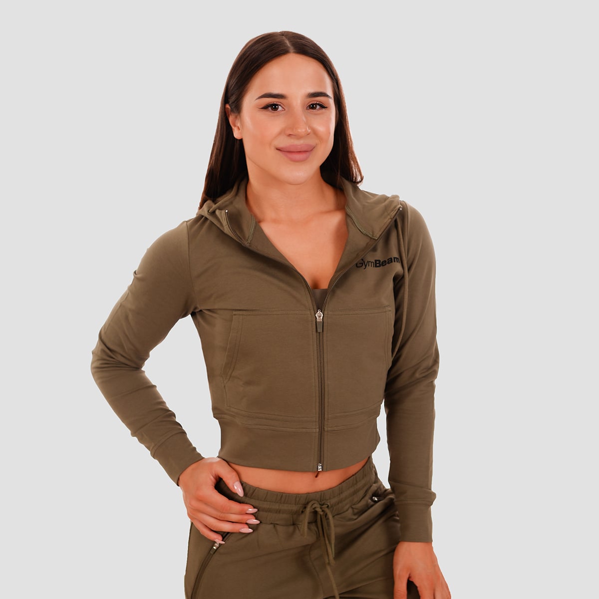 Ženski duks TRN Zip-Up Olive - GymBeam
