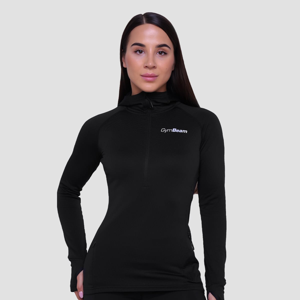 Ženska majica za trčanje 1/2 Zip Black - GymBeam
