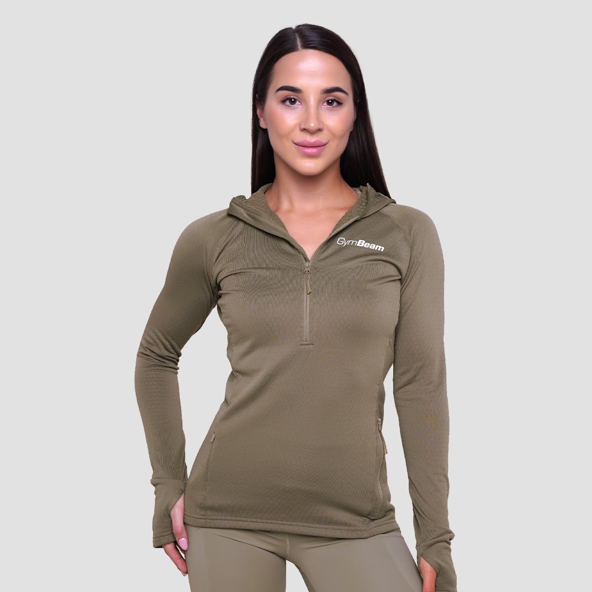 Ženska majica za trčanje 1/2 Zip Vetiver - GymBeam