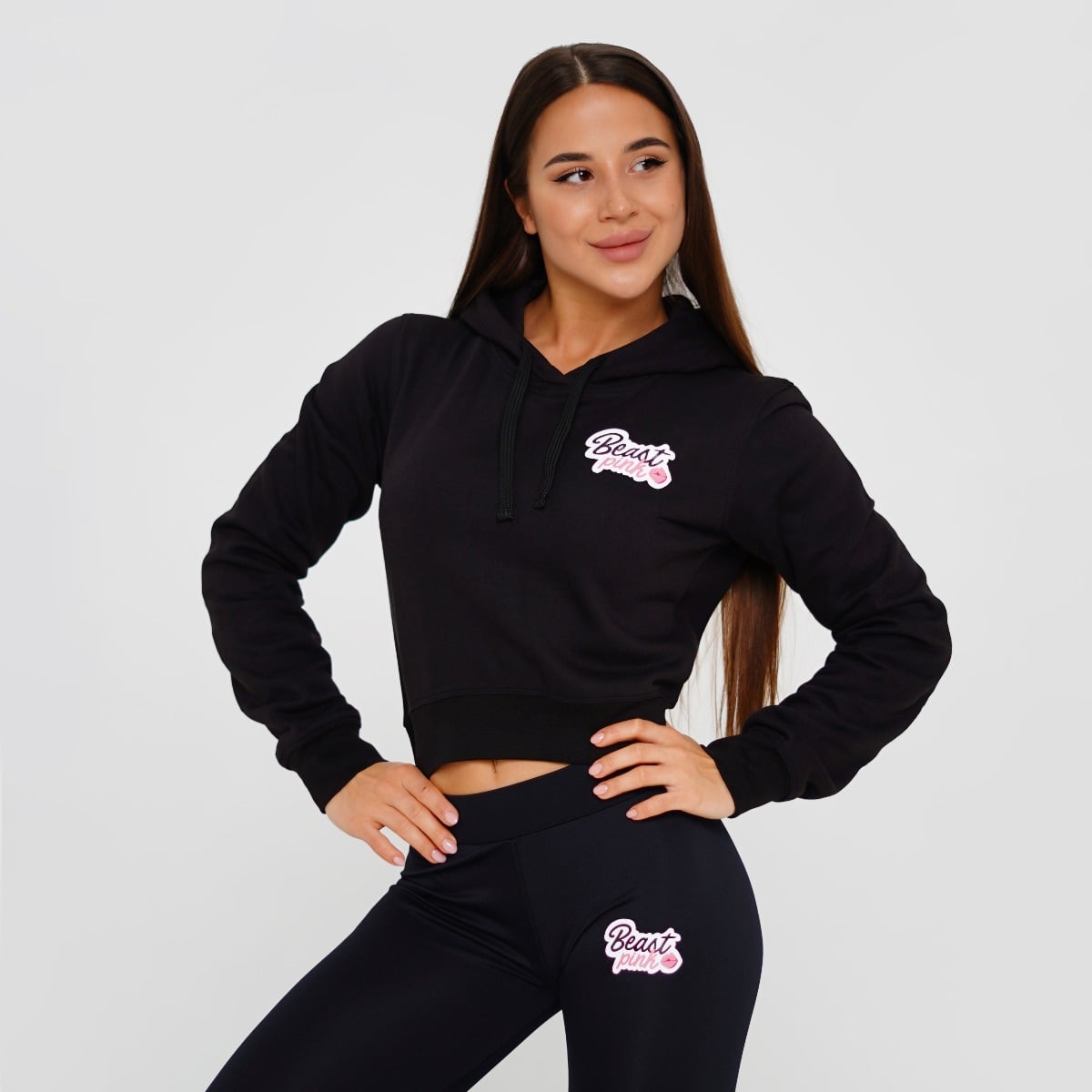 Ženska dukserica Basic Crop Black - BeastPink